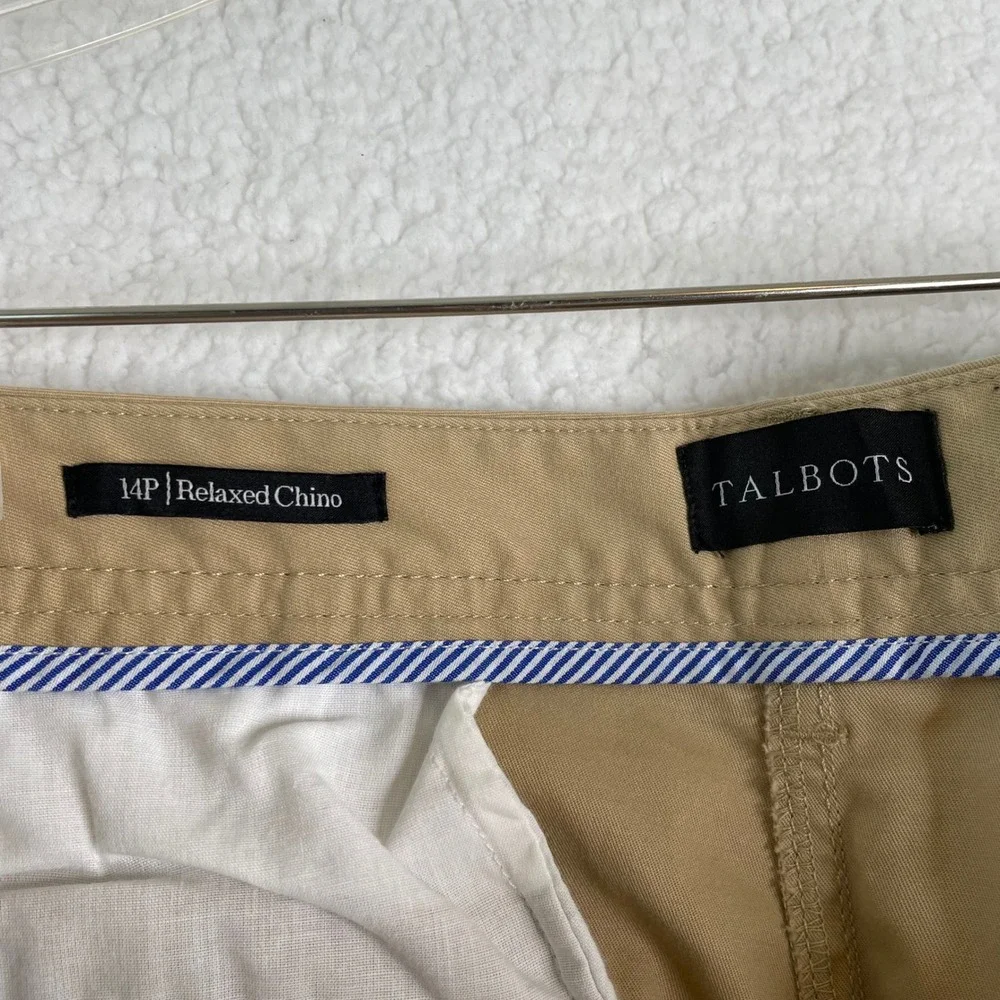 Talbots Womens 14P Relaxed Chino Pants Tan Khaki Stretch Mid Rise Straight